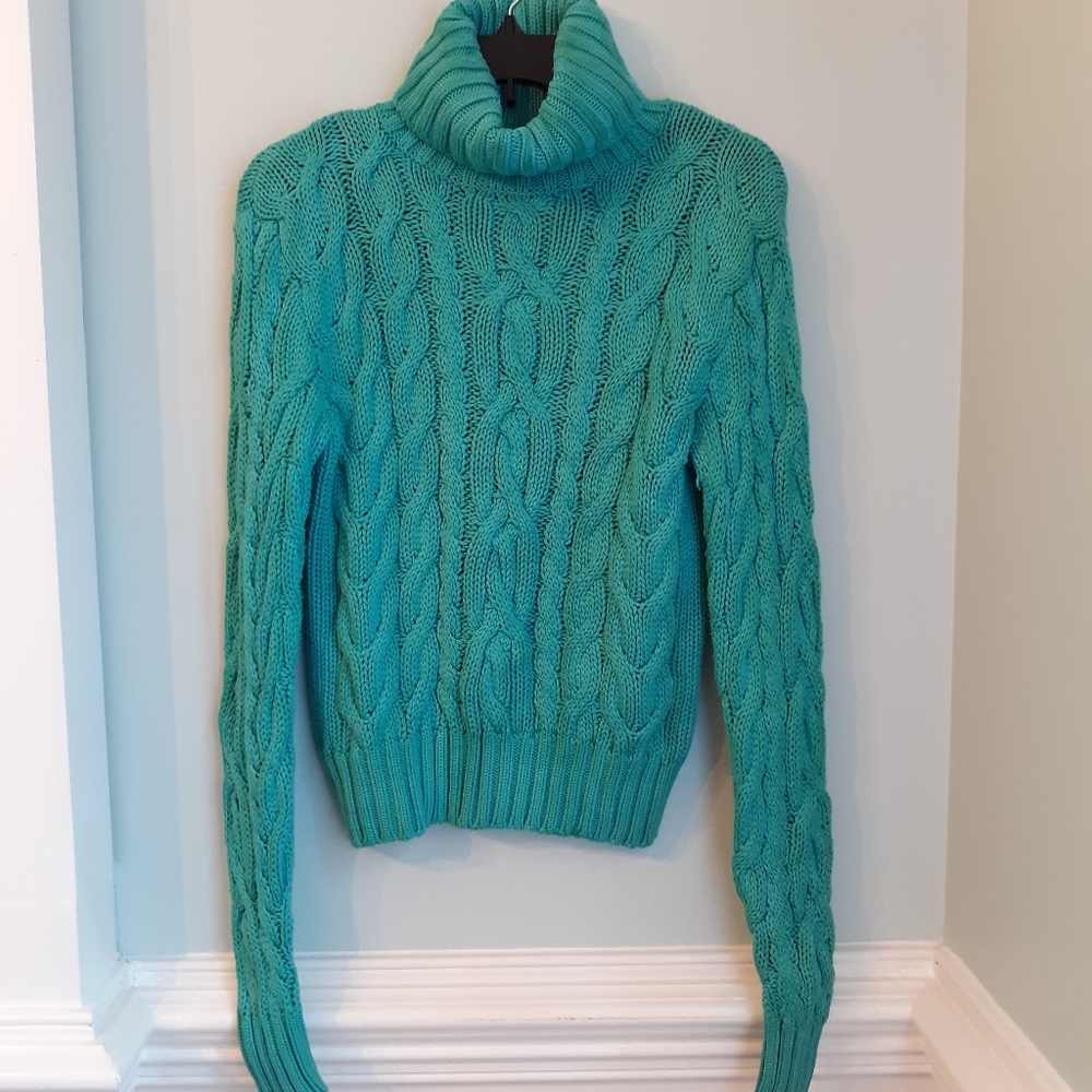 RALPH LAUREN Turquoise Turtleneck Sweater, Large